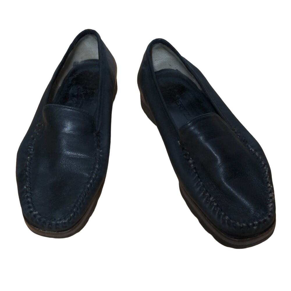 Robert Zur Womens Loafer Flat Shoes Black Slip On Moc Toe Almond 9.5 EUR 40